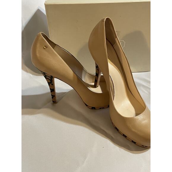 Coach Alexa Soft Calf Tan Leather Pumps Monogram Heels , Stiletto Size 8.5 B - Picture 5 of 10